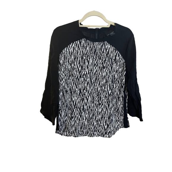 Cynthia Rowley Black and White Patterned Top Sz L - Picture 1 of 3